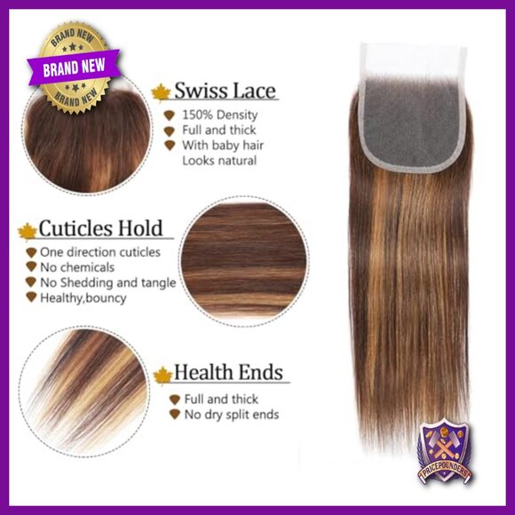 Straight Human Hair Extensions with Lace Closure 20 22 24+20 Inch